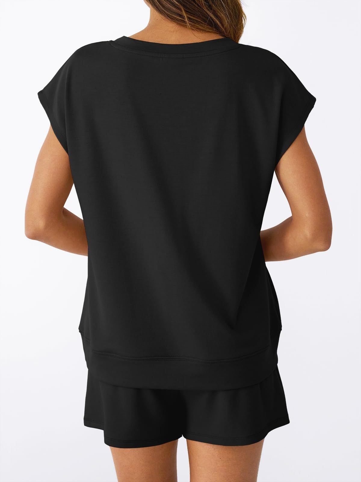 V Neck Casual Lounge Set Short Sleeve Top and Shorts