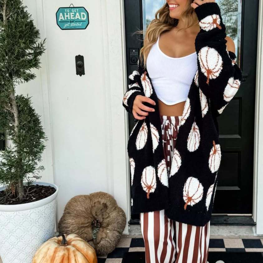 Halloween Ghost Fuzzy Oversized Open Front Cardigan