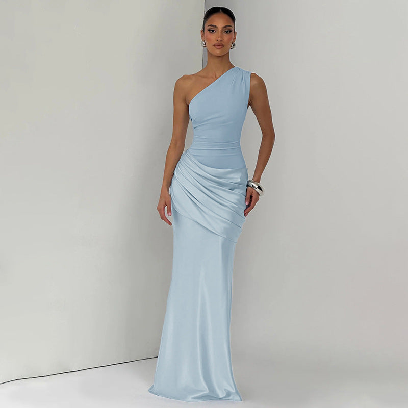 One Shoulder Ruched Bodycon Maxi Dress