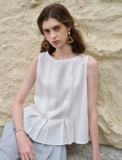 Pleated Lyocell Vest Loose Summer Casual Sleeveless Top