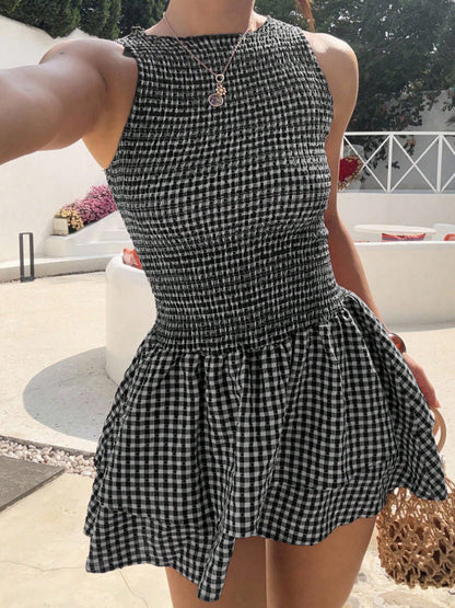 Plaid Off-Shoulder Puff Dress Women’s Spring Summer Trend