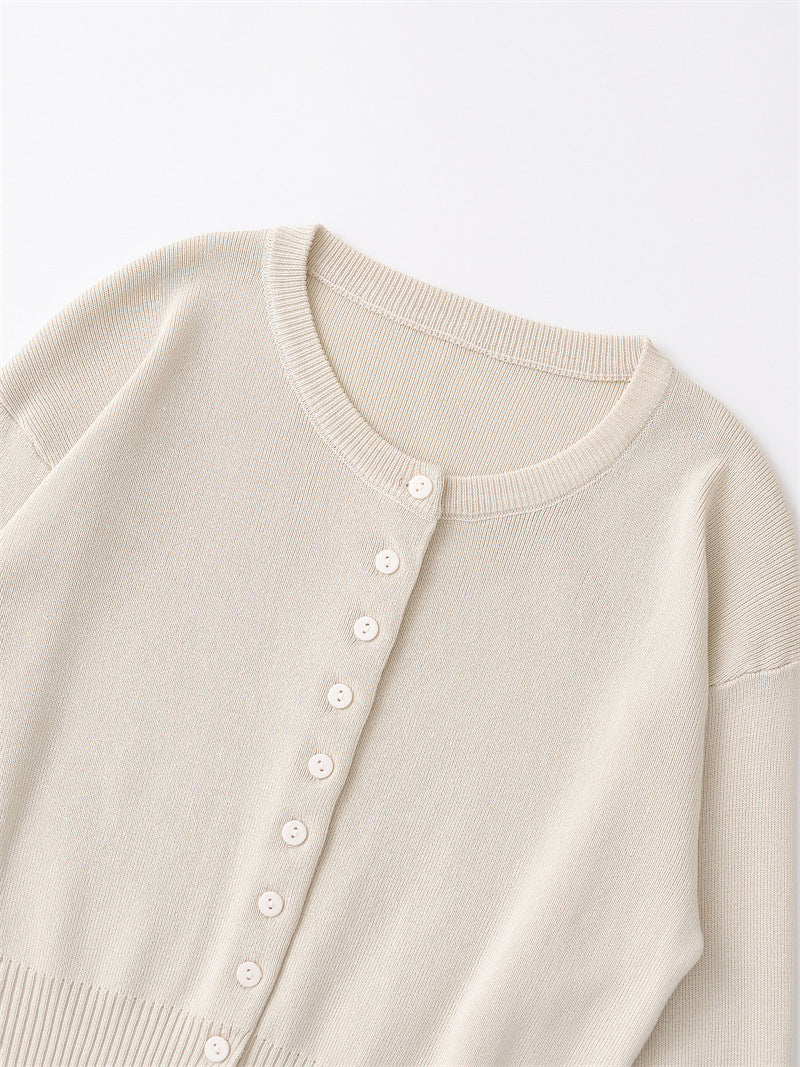 Women's Crew Neck Button Front Long Sleeve Knit Cardigan