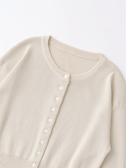 Women's Crew Neck Button Front Long Sleeve Knit Cardigan