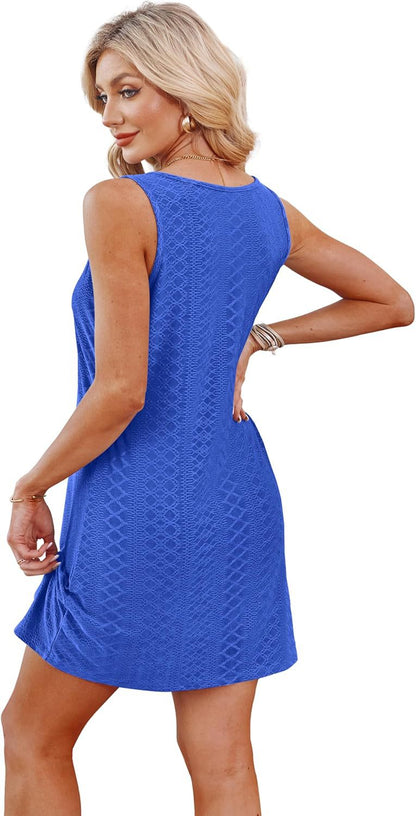Summer Hollow Out Vacation Tank Dress with Knot Detail