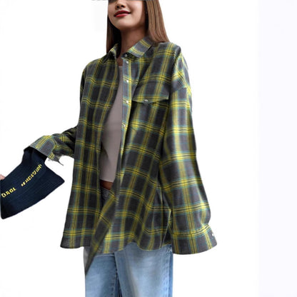 Women's Oversized Plaid Button Up Shirt Long Sleeve Pocket