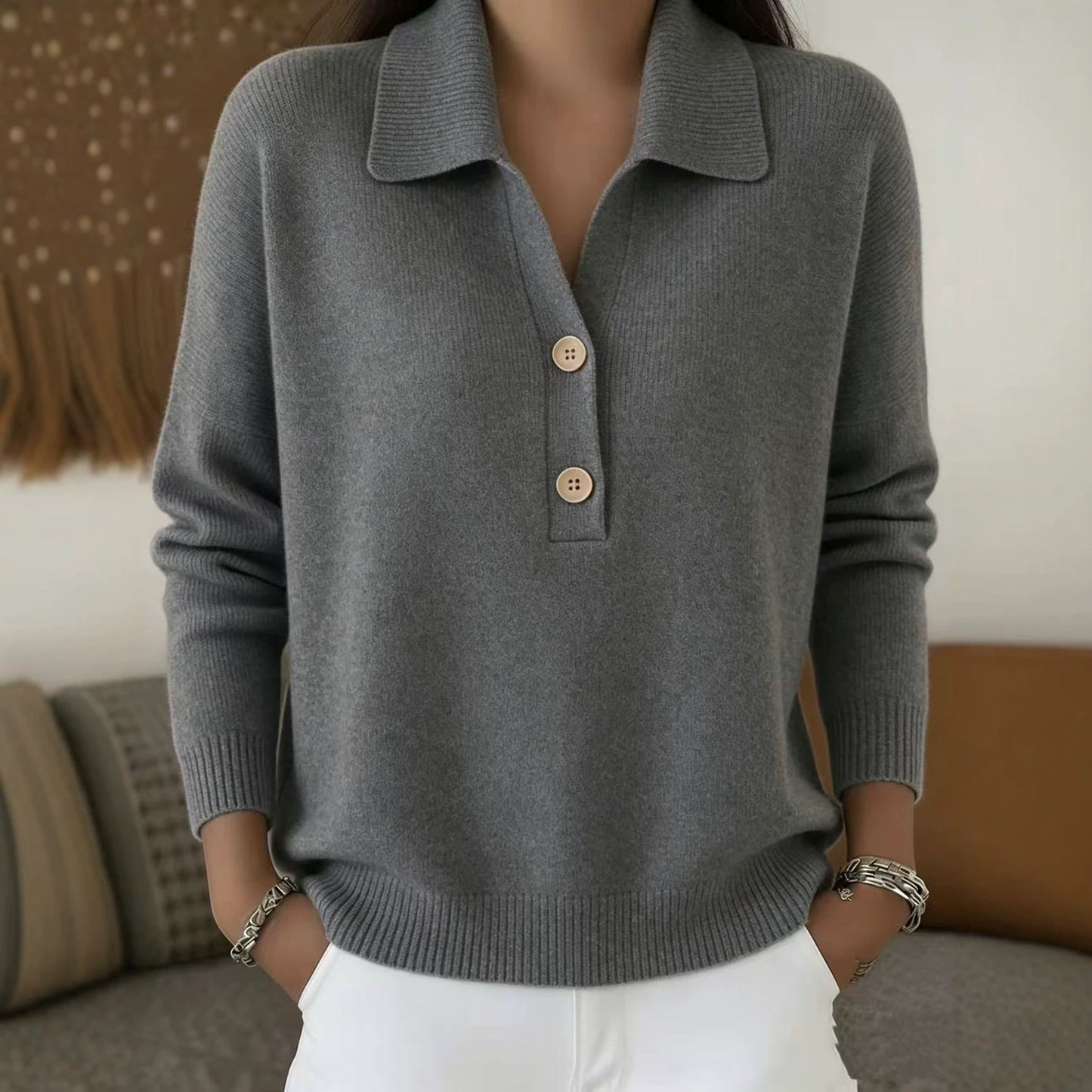 Women's Oversized Collared Half Button Knit Sweater