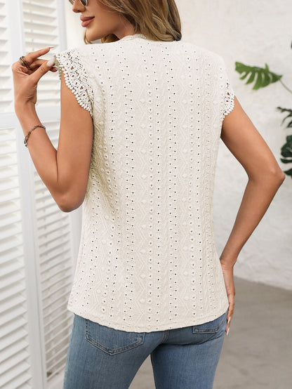 Women's Sleeveless Lace Knit Top – Crew Neck Hollow Out Summer Blouse
