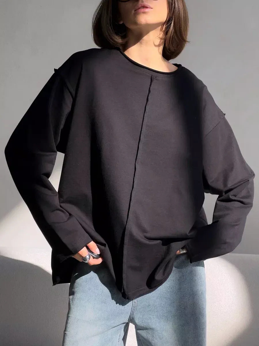 Black Oversized Seam Detail Long Sleeve Tee