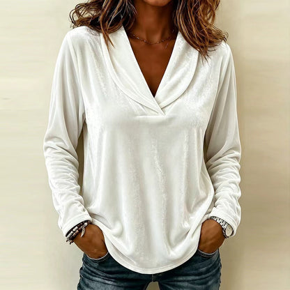 Women's Velvet Ruffle V-Neck Bell Sleeve Top