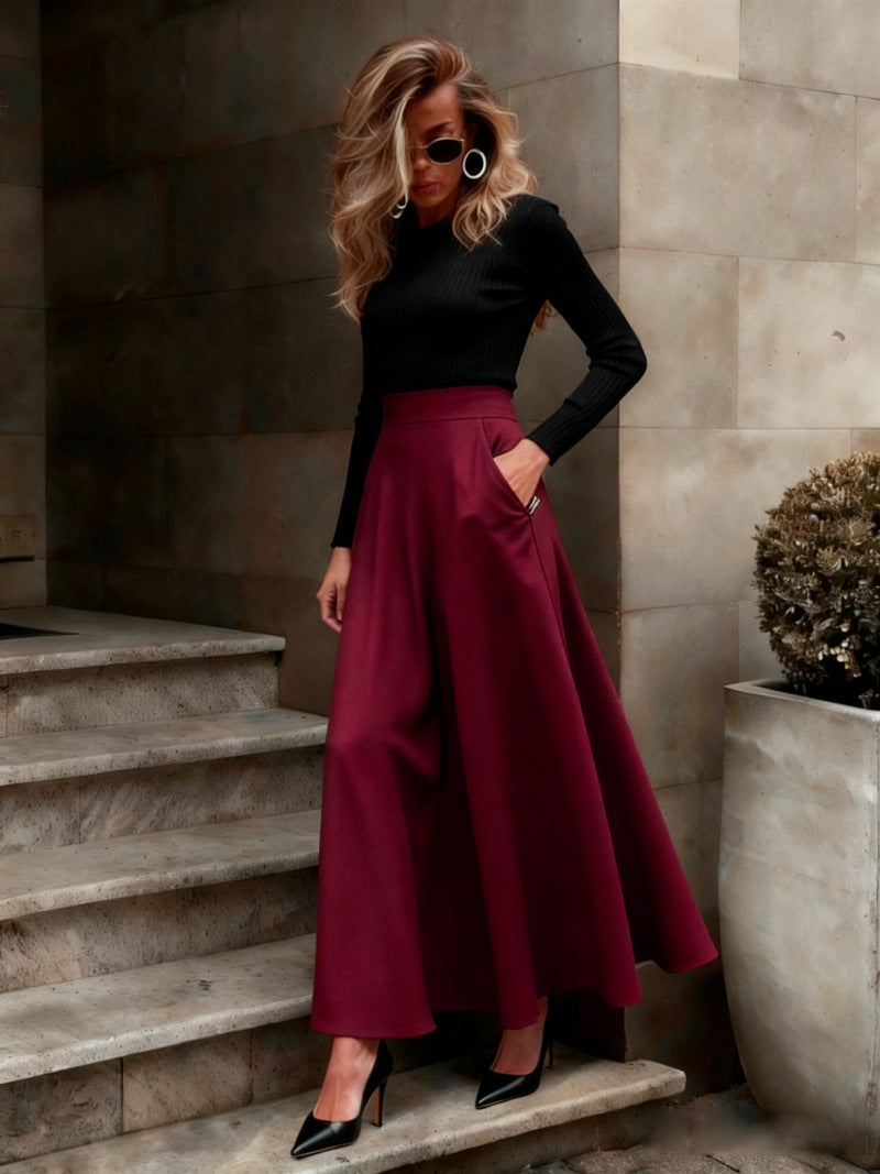 Women's High Waist A-Line Maxi Skirt with Pockets Plus Size