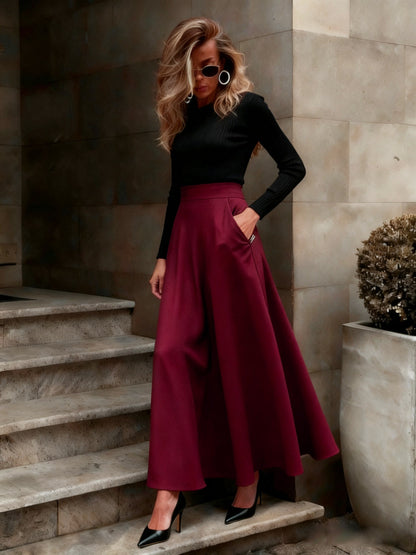 Women's High Waist A-Line Maxi Skirt with Pockets Plus Size