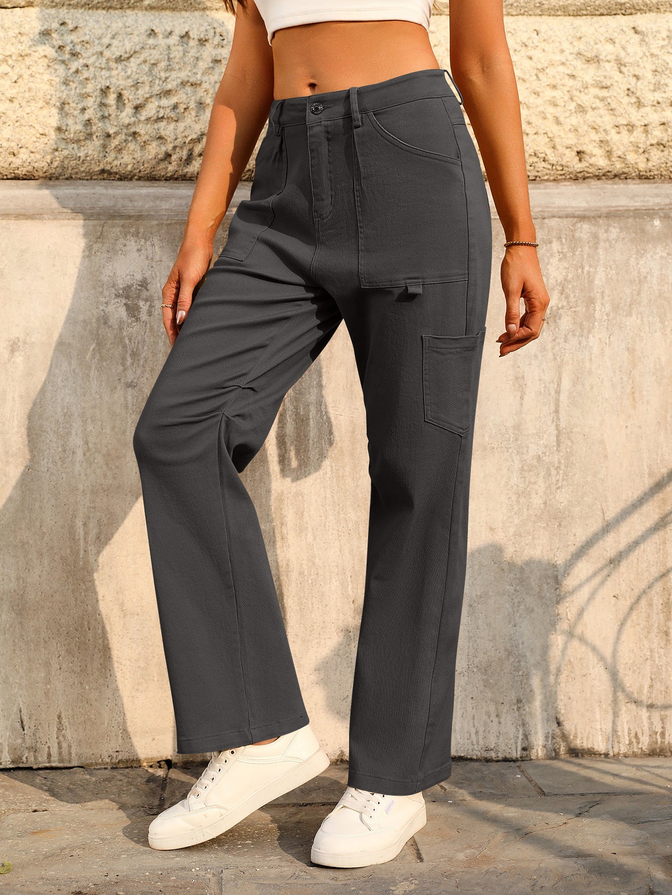 Women's High Waist Loose Cargo Pants with Pockets Streetwear