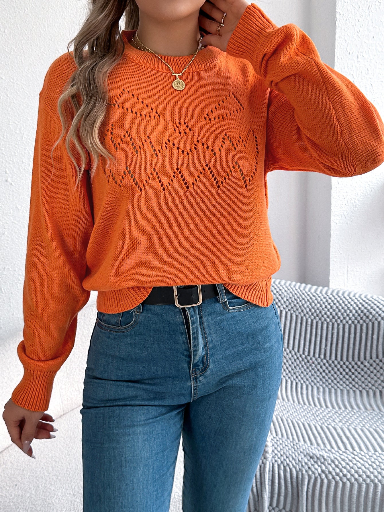 Hollowed Lantern Sleeve Pullover Sweater - Halloween Style