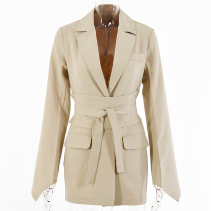 Women's Belted Blazer Flare Sleeve Casual Jacket