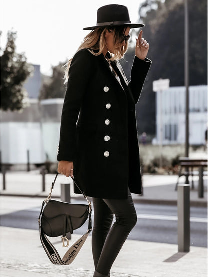 Womens Double Breasted Wool Blend Blazer Coat