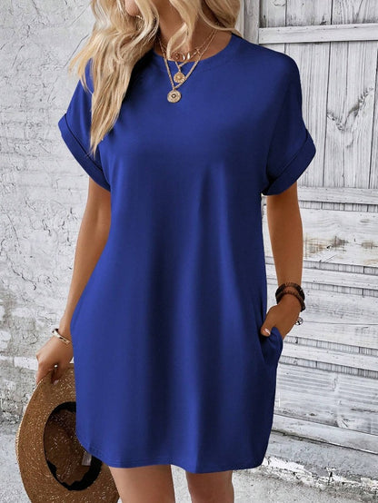 Women’s Relaxed Fit Cotton Pocket T-Shirt Dress Summer