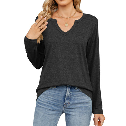 Women's Oversized V Neck Long Sleeve Tee Top