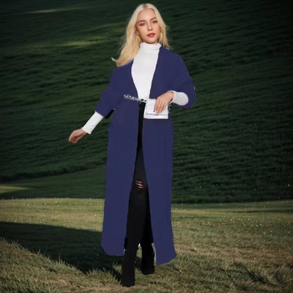 Long Cable Knit Open Front Cardigan with Pockets