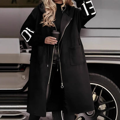 Women's Long Hooded Coat Knit Sleeve Patchwork Jacket