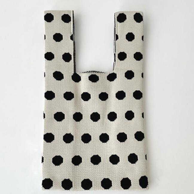 Polka Dots Woman's Knitted Tote Bag Knit Waist Bag