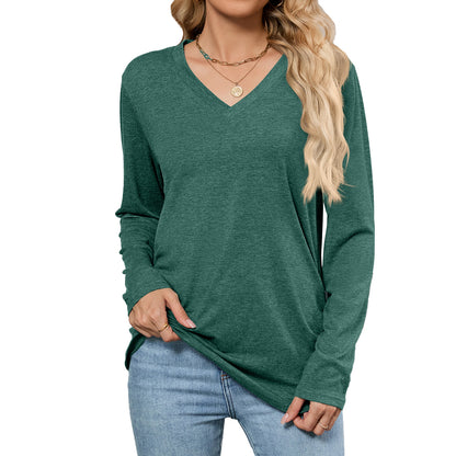 Women's V-Neck Long Sleeve Oversized Tunic Top Shirred