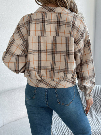 Plaid Button Front Long Sleeve Casual Jacket Coat
