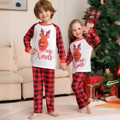 Christmas Parent-child Set Deer Head Printed Plaid Two-piece Set Christmas Pajamas