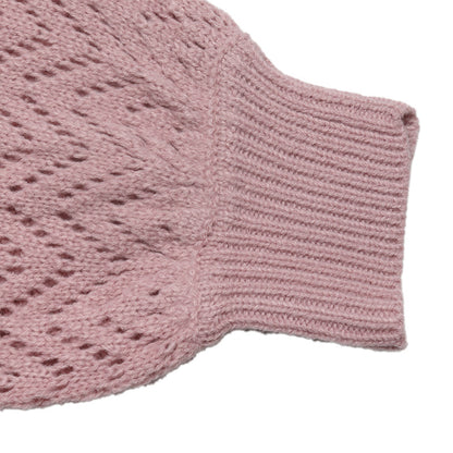 Solid Knit V Neck Sweater Contrast Trim Pointelle Sleeve