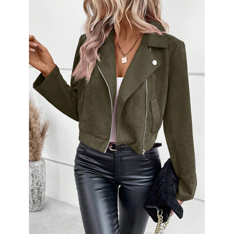 Women's Faux Suede Cropped Moto Jacket