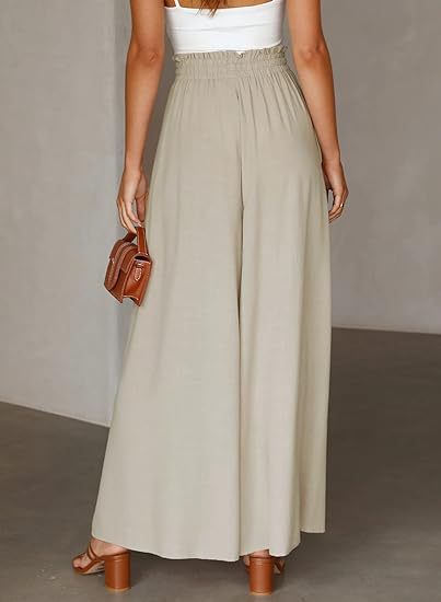 High-Waist Wide-Leg Palazzo Pants – Cotton-Linen Blend with Pockets