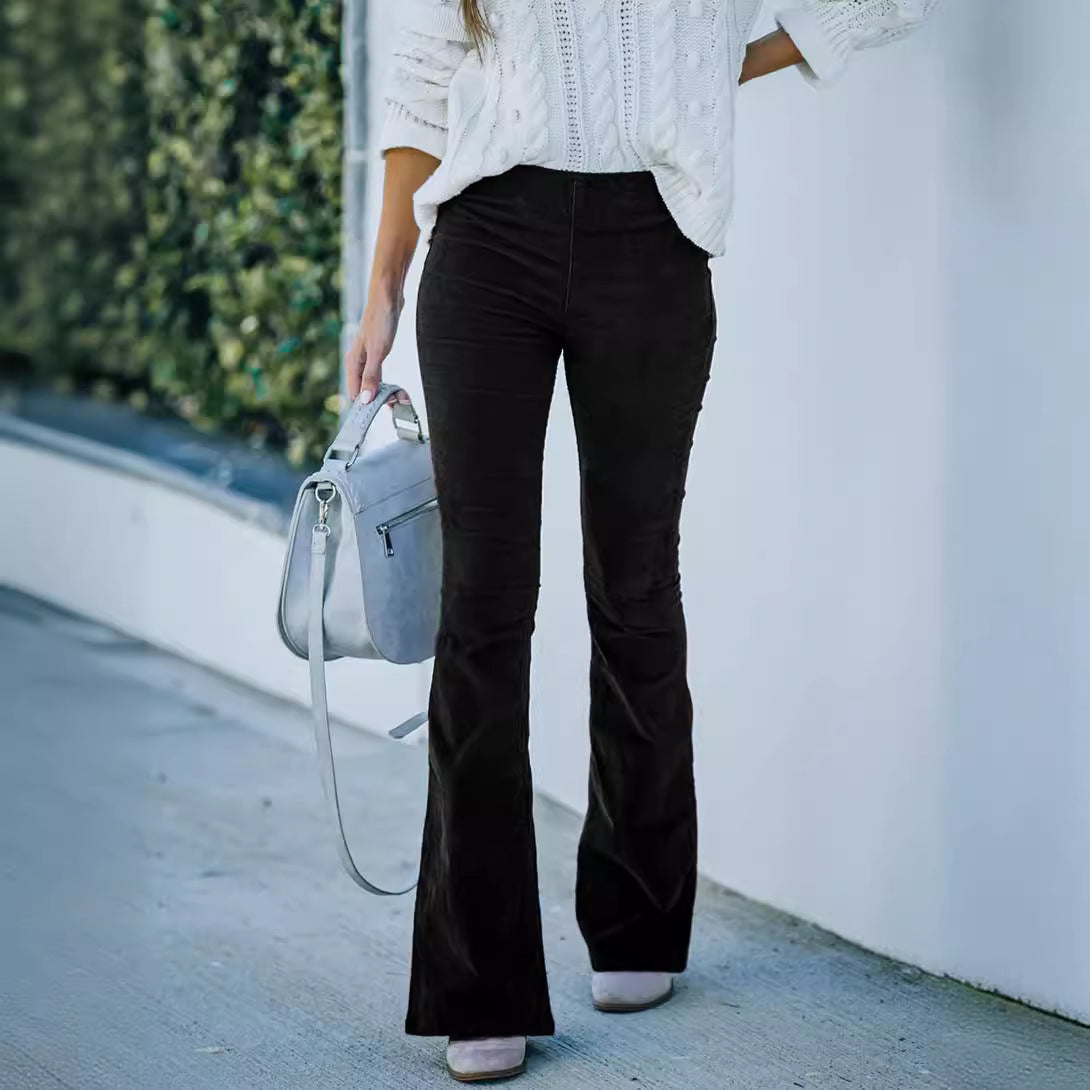 High Waisted Corduroy Flare Pants Women Elastic Waist