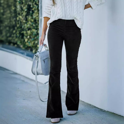 High Waisted Corduroy Flare Pants Women Elastic Waist