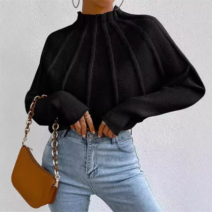 Women's Mock Neck Batwing Chunky Knit Pullover Sweater