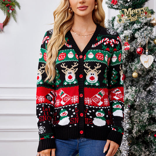 Christmas Knit Cardigan Sweater Women Button Down Outerwear