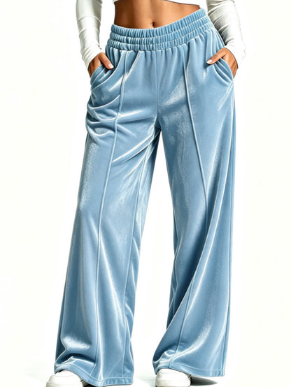 Women's High Waisted Velvet Wide Leg Palazzo Pants