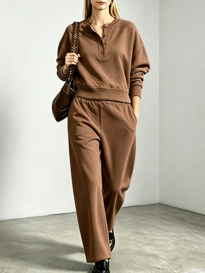 Women's Oversized Henley Sweatshirt Sweatpants Set