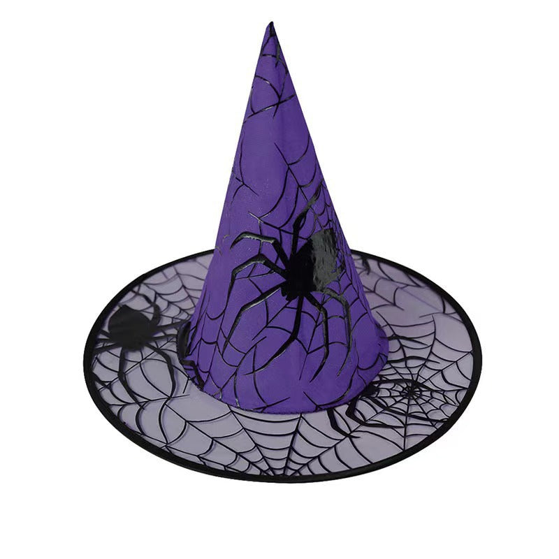 Halloween Witch Hat with Spiderweb Foil for Costumes
