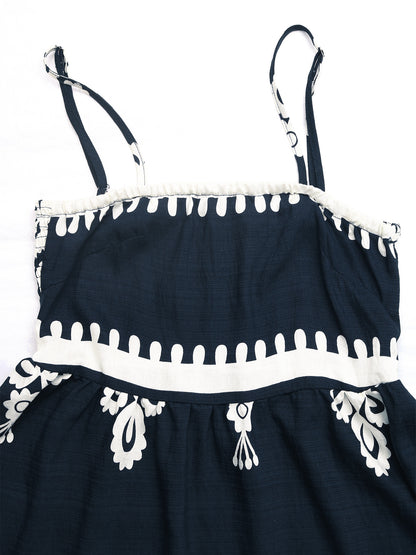 Boho Ethnic Print Mini Dress Square Neck Spaghetti Strap