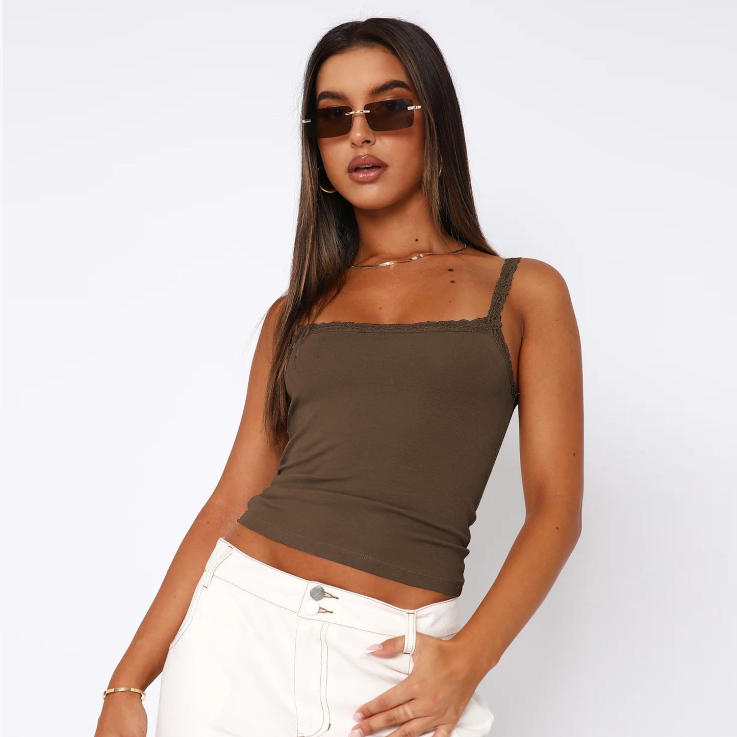 Lace Trim Cami Top Slim Fit Basic Tank
