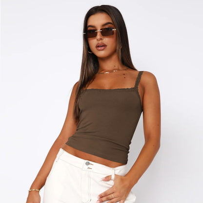 Lace Trim Cami Top Slim Fit Basic Tank