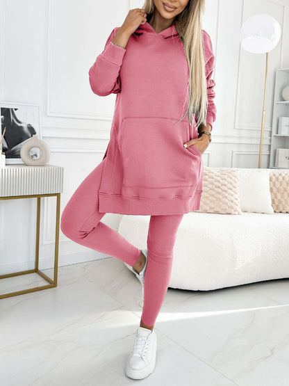 Women 2 Piece Hoodie Leggings Set Ribbed Lounge Tracksuit