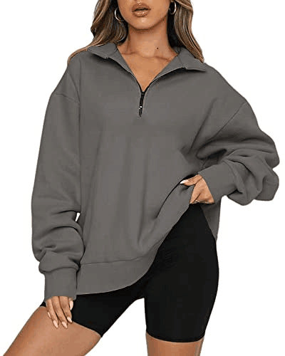 Plus Size Women's Half Zip Sweatshirt Fleece Stand-Up Collar Long Sleeve Oversized Stand-Up Collar Autumn and Winter Warm Sweatshirts Tops