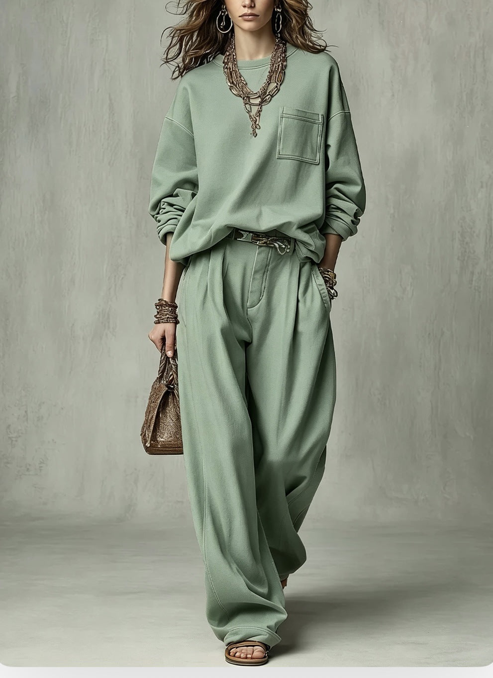 Women's Oversized Crewneck Sweatshirt Wide Leg Pant Set