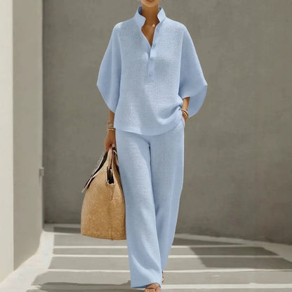 Women's 2 Piece Set Button Down Shirt Wide Leg Pants