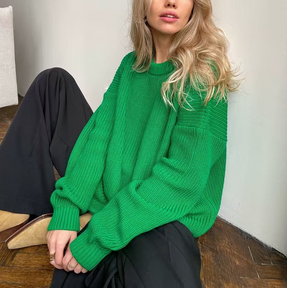 Women's Oversized Chunky Knit Crew Neck Pullover Sweater
