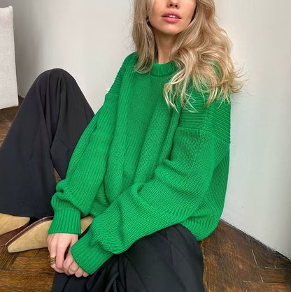Women's Oversized Chunky Knit Crew Neck Pullover Sweater