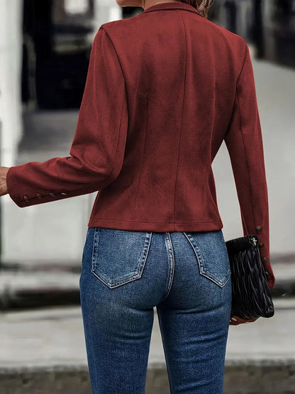 Women's Vintage Suede Jacket Double Breasted Long Sleeve