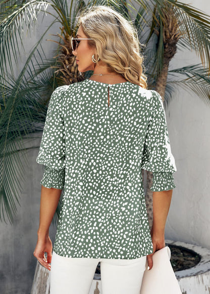 Loose Fit Printed Chiffon Short Sleeve Round Neck Shirt