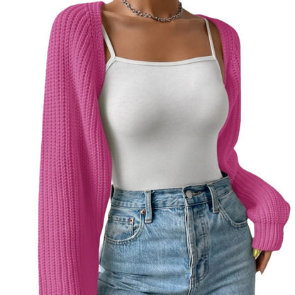 Chunky Ribbed Open Front Cropped Shrug Cardigan