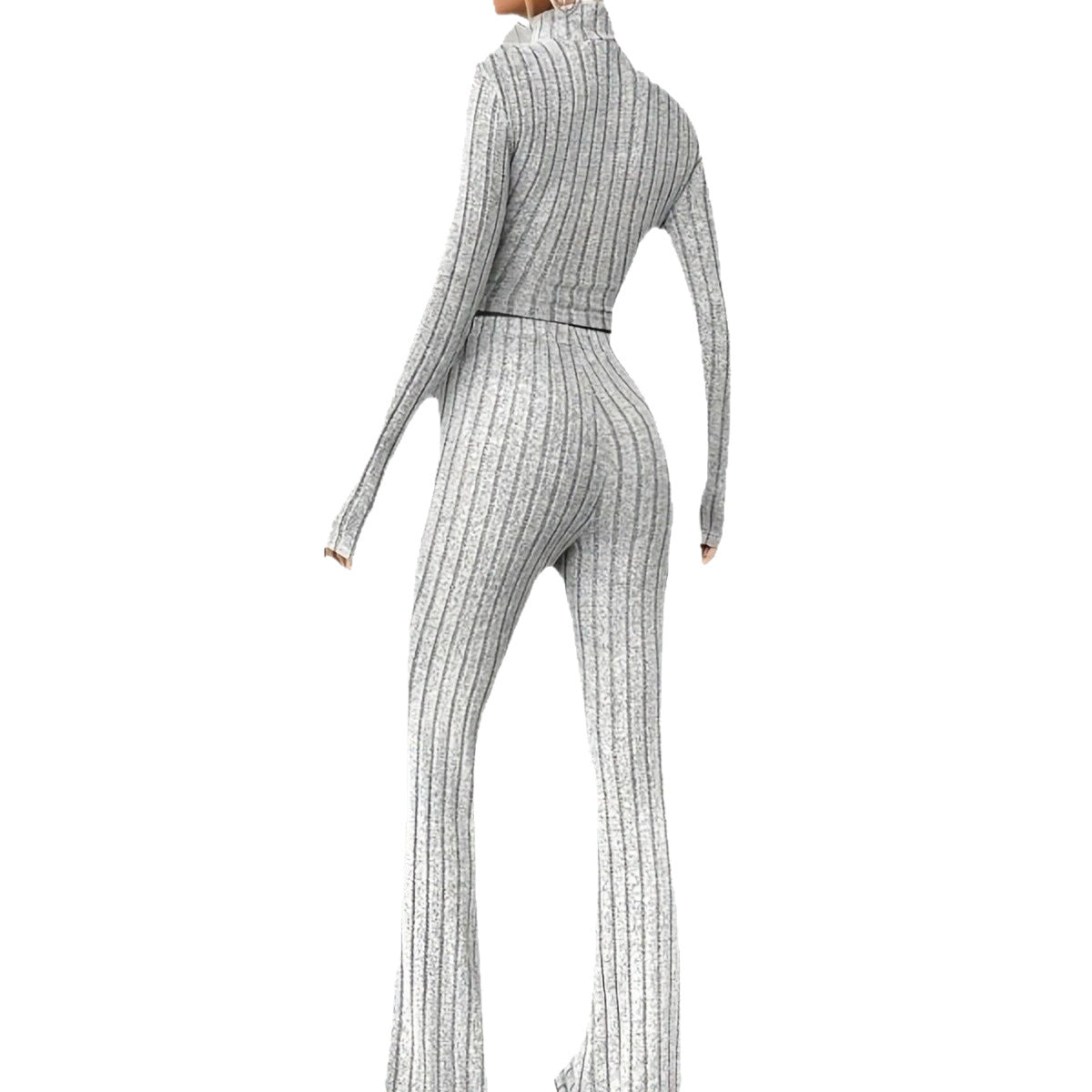 Women's Ribbed Knit Crop Top & Flare Pants Matching Set